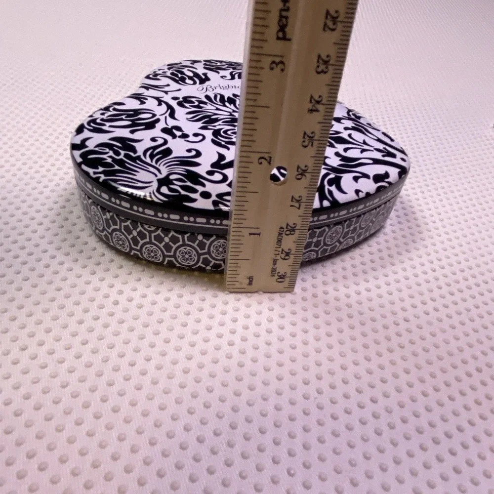 Brighton‎ Heart Shaped Metal Tin Box Black & White Jewelry Trinket Case With Lid